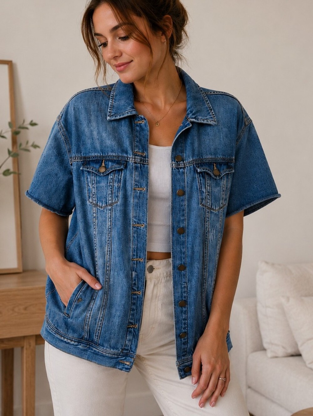 Liverpool Blue Short-Sleeve Denim Jacket - Women